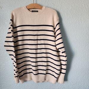 Brandy Melville Cream and Black Striped Crewneck Sweater